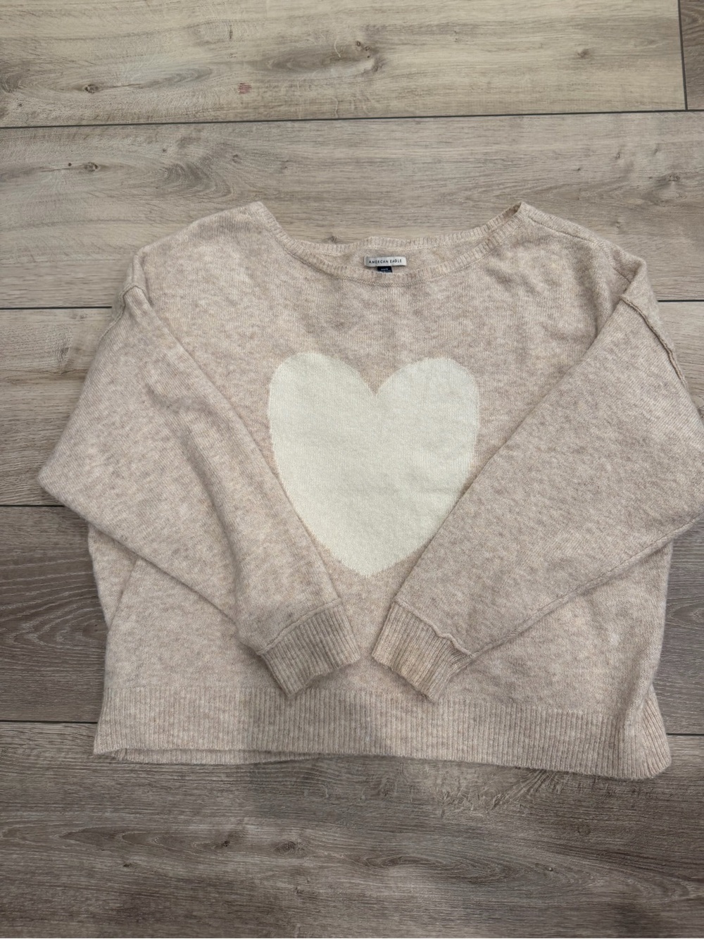 American Eagle Outfitters Cream Sweater with White Heart